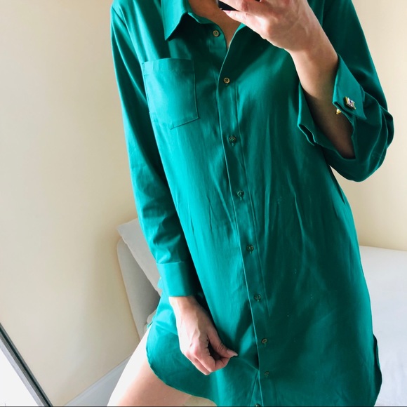 European designer long sleeve cuffed shirt dress - Picture 5 of 8